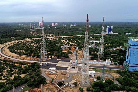 Aerial view of the SSLV rocket prior to its launch