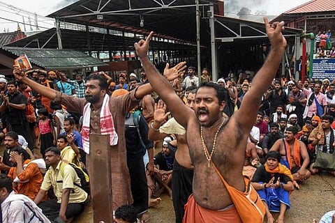 Protesters in front of Sabarimala sannidhanam