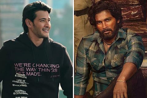 Mahesh Babu from Sarkaru Vaari Paata on the left and Allu Arjun from Pushpa on the right