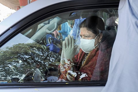 Sasikala after being discharged from hospital