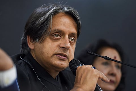 File image of Congress leader Shashi Tharoor as he addresses a press conference at AICC headquarters