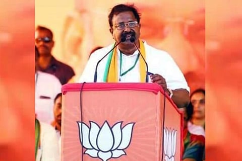 File image of BJP state chief Somu Veerraju speaking at a meeting