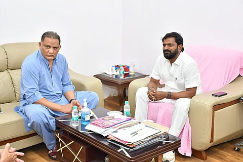 Telangana Sports Minister Srinivas Goud and Hyderabad Cricket Association President Mohammed Azharuddin