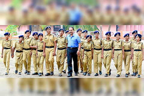 Student Police Cadets with officer Vijayan