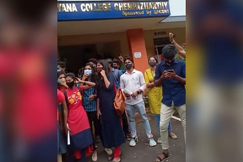 Students protest in a college in Kerala