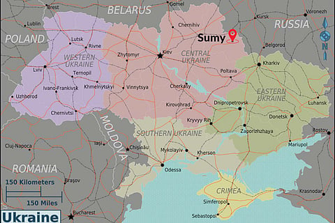 A map of Ukraine with Sumy highlighted