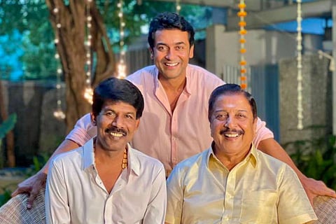 Actor Suriya along with director Bala and actor Sivakumar