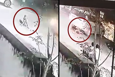 A screenshot from the CCTV footage showing T Rajender's car accident in Chennai
