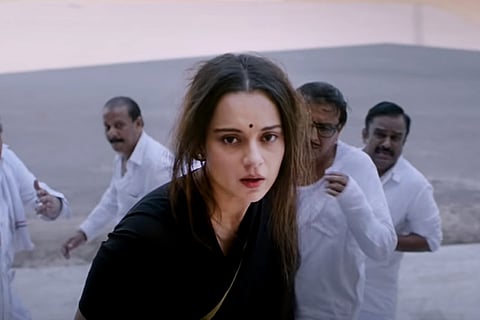 Kangana Ranaut as Jayalalithaa in Thalaivi trailer wearing a torn black saree