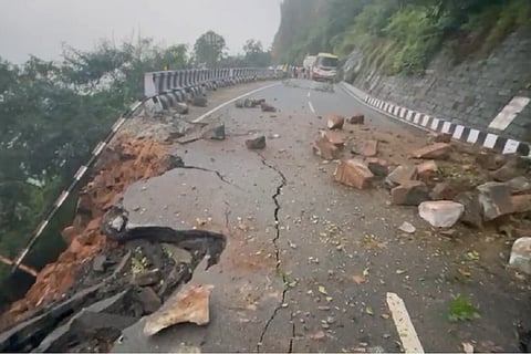 A landslide at the Tirumala Tirupati ghat road
