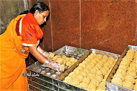 Tirupati Laddus arranged in trays