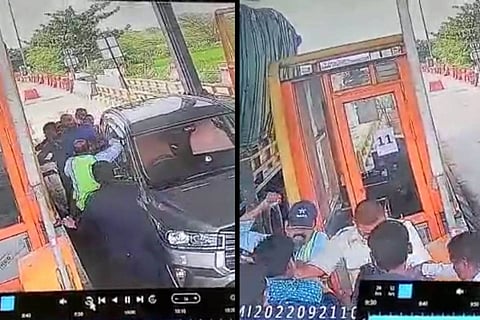 Screen shots of brawl at Raikal toll plaza in Shadnagar limits.