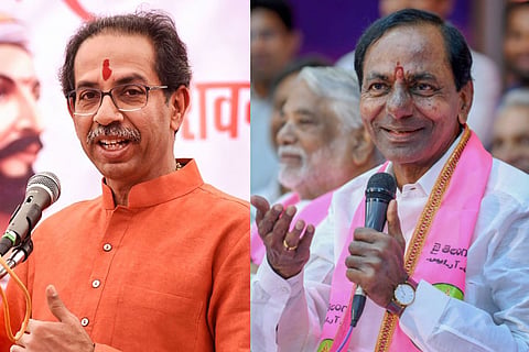 A collage of Uddhav Thackeray and K Chandrasekhar Rao
