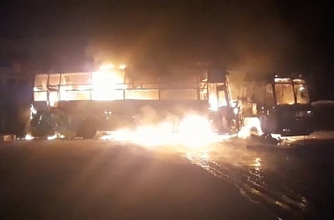 Four charred to death as bus catches fires after hitting lorry in TN