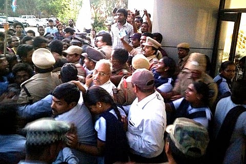 Protest at UoH as students block faculty members inside a room for three hours
