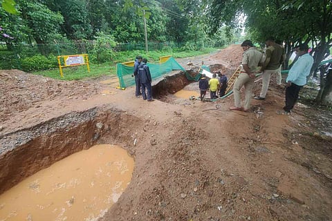 Pipeline worksite near Upkar Layout where two workers died due to heavy rains in Bengaluru
