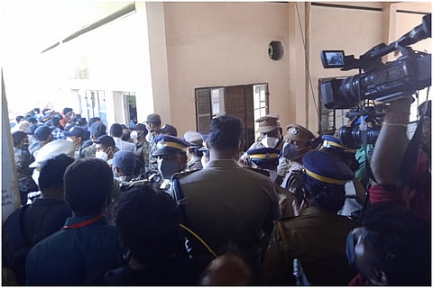 Crowd in front of the court room