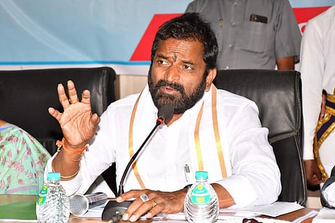 Telangana Tourism Minister V Srinivas Goud speaking at an official meeting