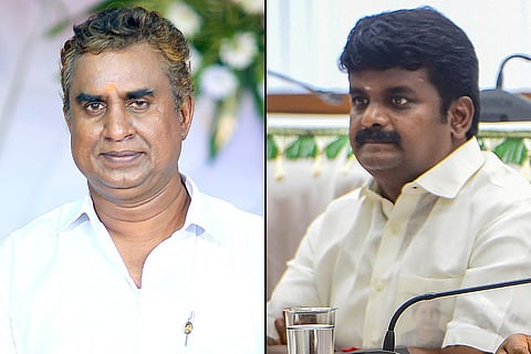 Collage of former ministers SP Velumani on the left and C Vijayabaskar on the right