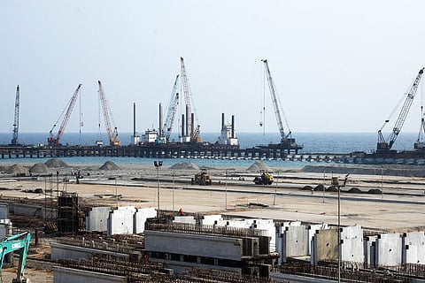 The Adani port in Vizhinjam under construction