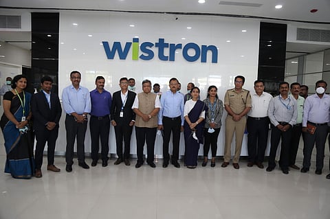 Minister Jagdish Shettar with Wistron staff