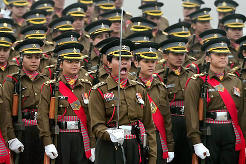File image of an all women contingent of Indian Army during the rehearsal for the Republic Day parade at Rajpath in New Delhi.