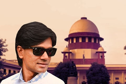 Alt news co founder Mohammed Zubair with a backdrop of the Supreme Court