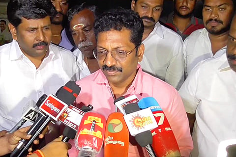 BJP Madurai district president Dr Saravanan speaking to the press after meeting PTR