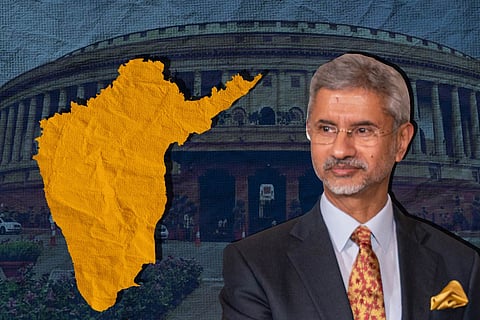 Minister Jaishanakar in a collage with a map of south India