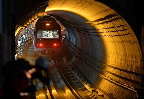 Bangalore Namma Metro moving through a tunnel