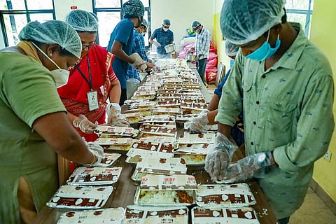 People packing food