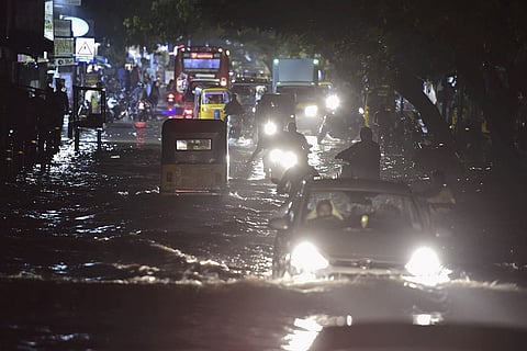 Road inundated due to Cyclone Nivar