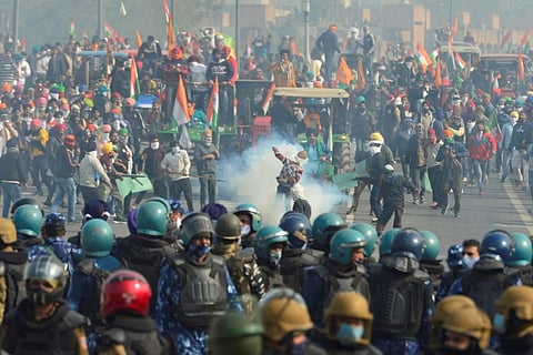 A file photo of a farmers protest in Delhi against the three agri laws