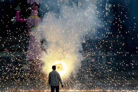 A man seeing the crackers burst