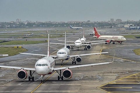 Flights lined up on a runway