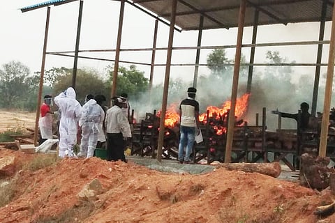 Funeral pyre at a Bengaluru crematorium