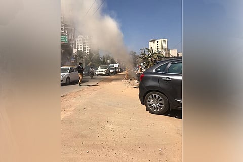 Gas pipeline leak reported on Bengaluru's Sarjapur Road during BBMP excavation work