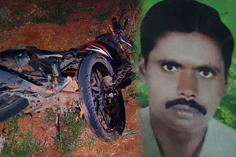 The deceased Karur man Jaganathan and his two-wheeler after the accident