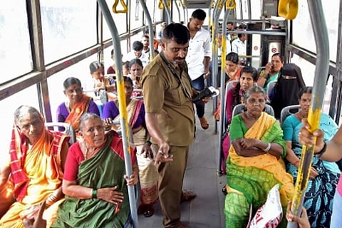 Women travelling in buses