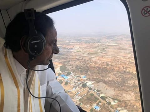 Telangana CM KCR conducts aerial inspection of Yadadri temple renovation