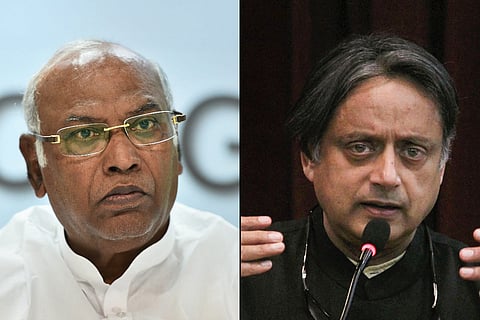 A collage of Congress leaders Mallikarjun Kharge and Shashi Tharoor