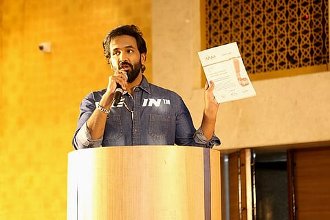 MAA president Manchu Vishnu speaks at the press meet