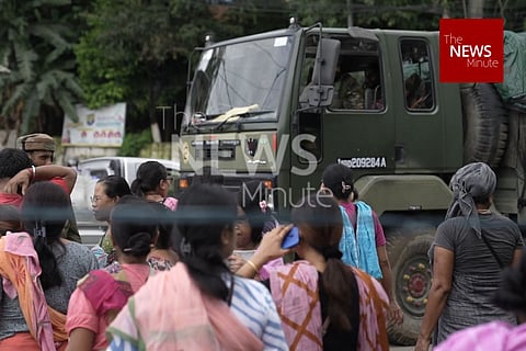 Meira Paibis stop an armed forces vehicle in Manipur's Bishnupur