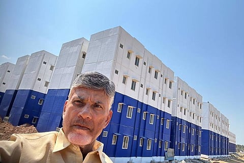 Chandrababu Naidu's selfie in front of government housing project