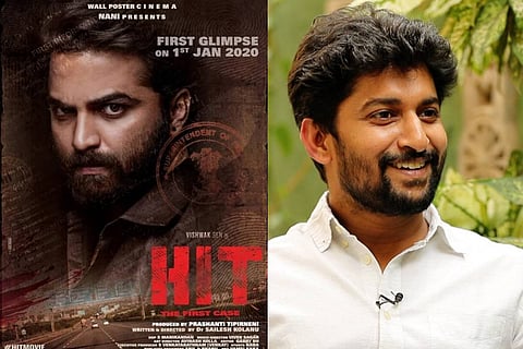 Actor Nani and the poster of the thriller film HIT featuring Vishwak Sen