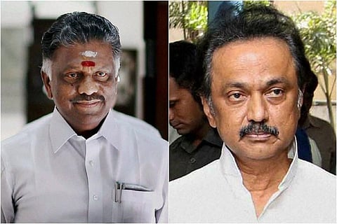 A collage of O Panneerselvam and M K Stalin