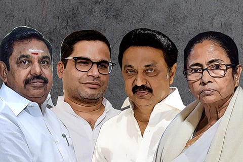 A collage of Edappadi Palaniswami, Prashant Kishor, MK Stalin and Mamata Banerjee