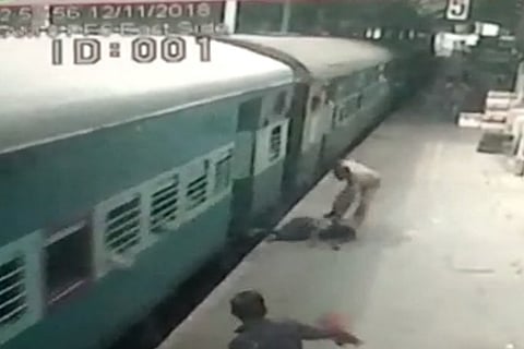 Video: RPF cop saves Chennai man as he slips and falls under moving train