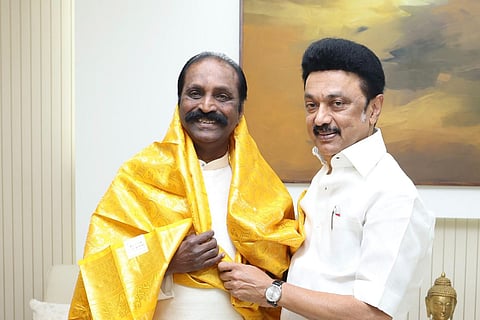 CM Stalin visits Vairamuthu at his home on his birthday