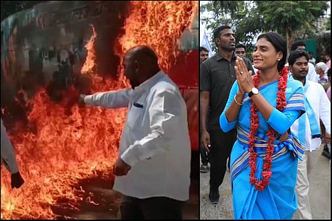 YS Sharmila’s padayatra bus set on fire allegedly by TRS workers